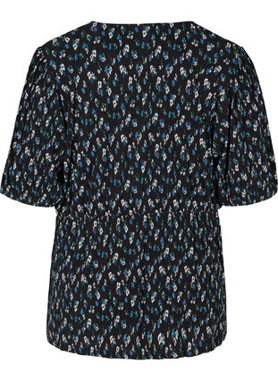 Kurzarm Bluse mit Blumenprint und V-Ausschnitt - Schwarz - Gr. 42-60 - Zizzi