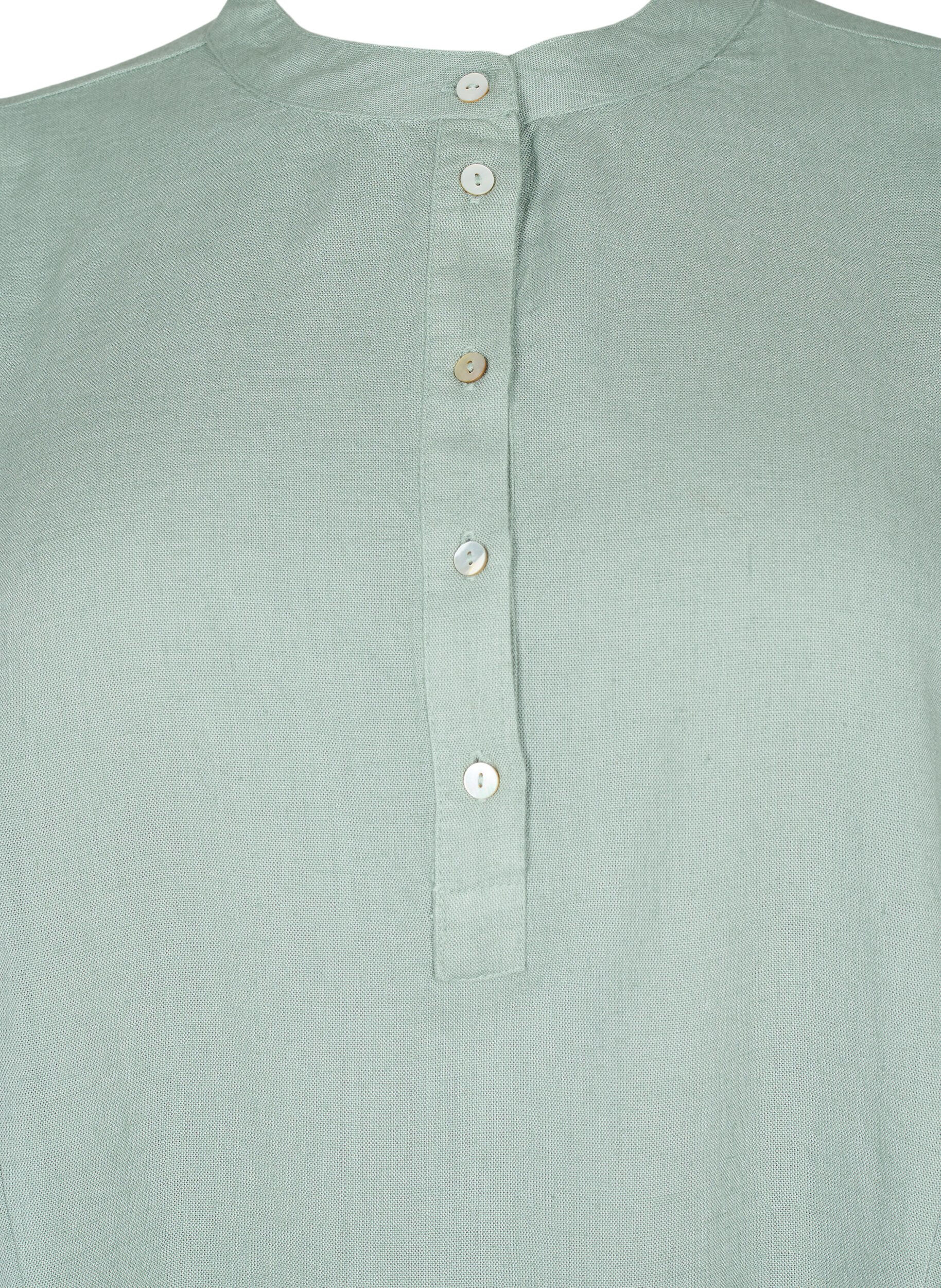 Zizzi Viskose-Leinen-Mix-Shirt-Bluse mit 3/4-&Auml;rmeln, Chinois Green, Packshot image number 2