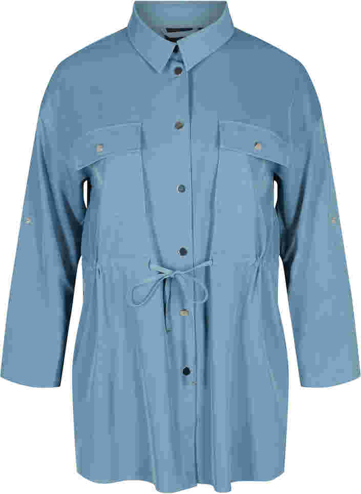 Hemdjacke mit Bindeschnüren und Taschen, Blue Shadow, Packshot image number 0