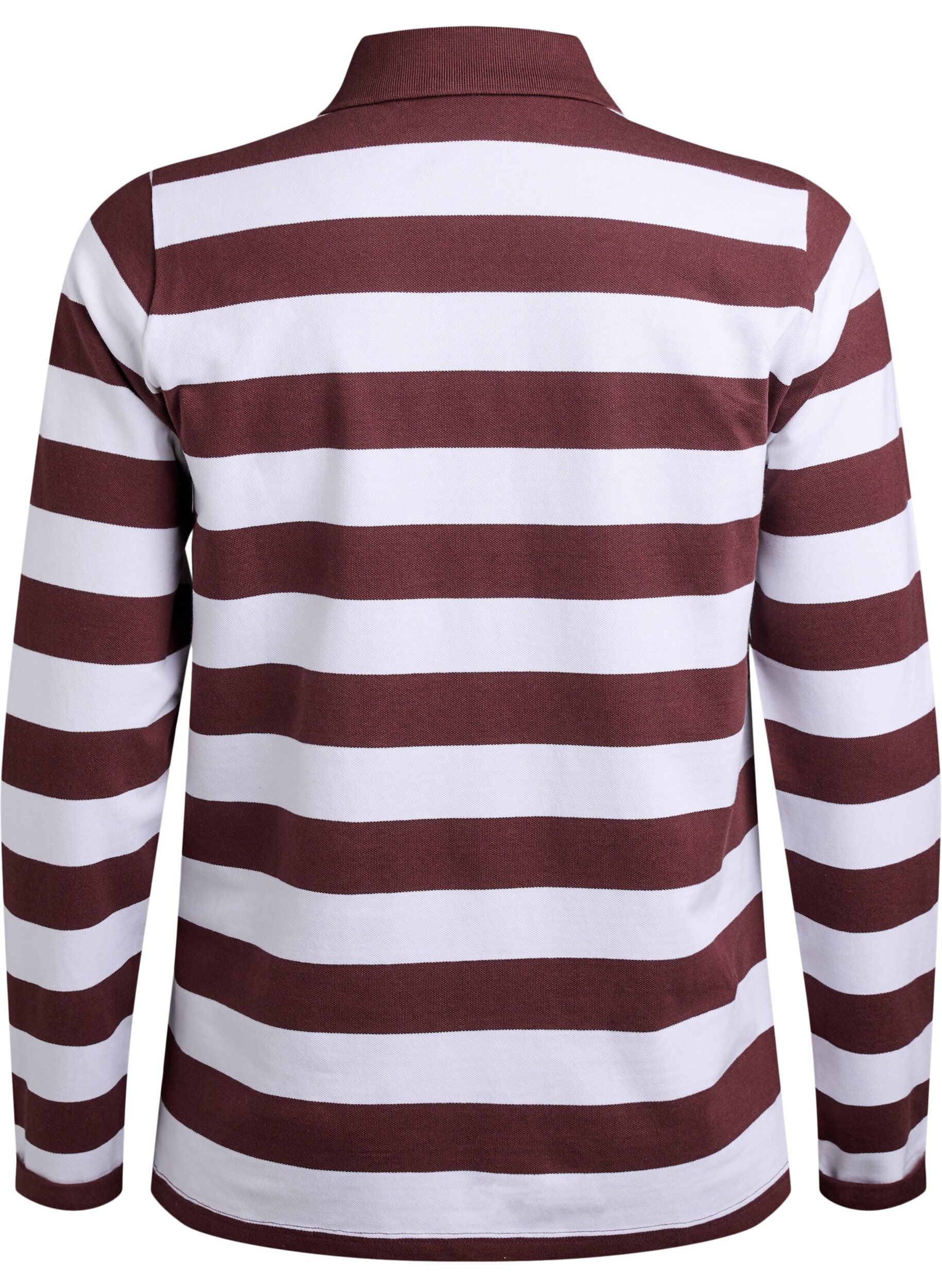 Zizzi Poloshirt mit langen &Auml;rmeln und Streifenmuster, Dunkles Bordeaux, Packshot image number 1