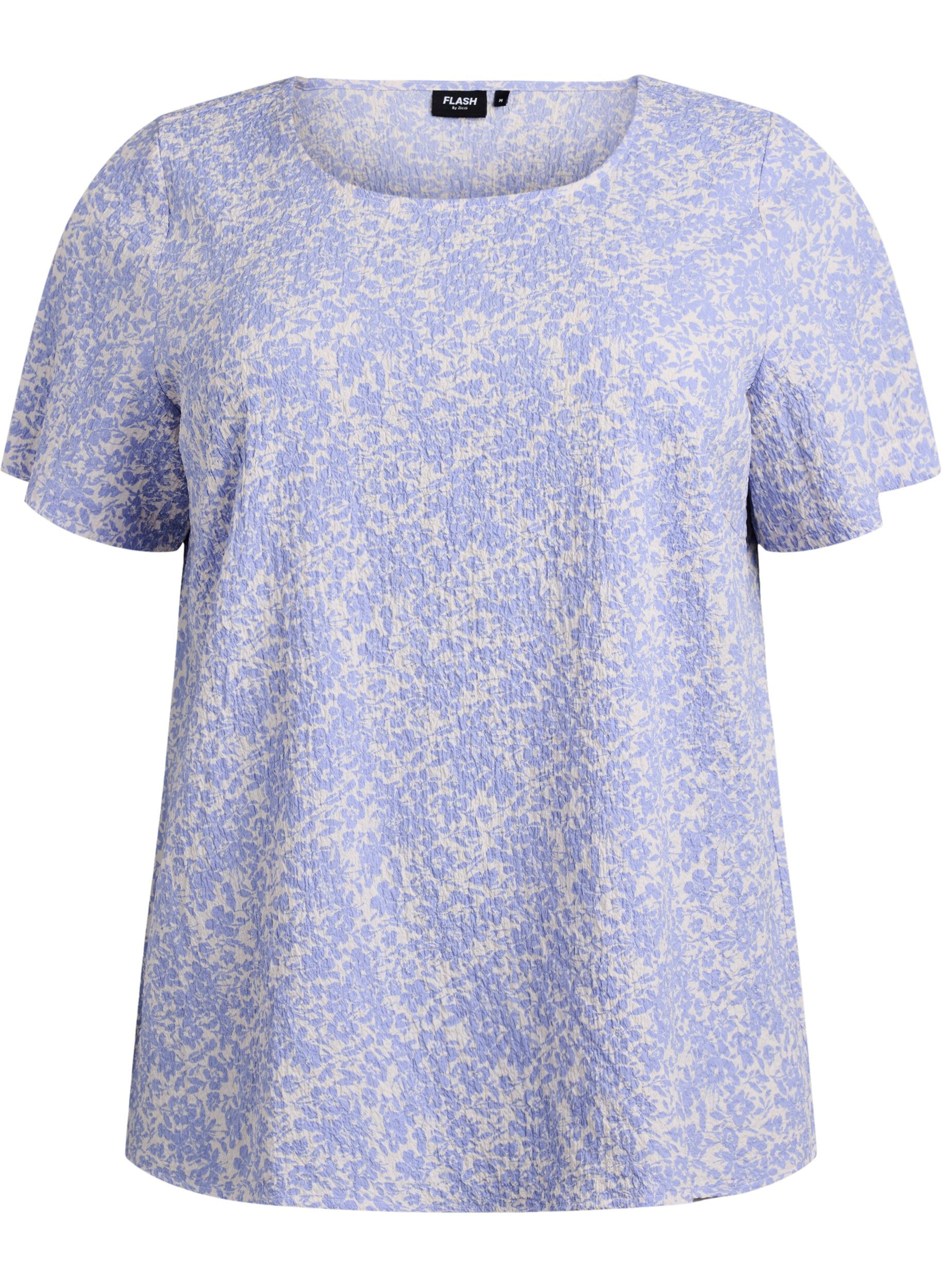 ZizziBluse mit Struktur und kurzen &Auml;rmeln, Blau, Packshot image number 0