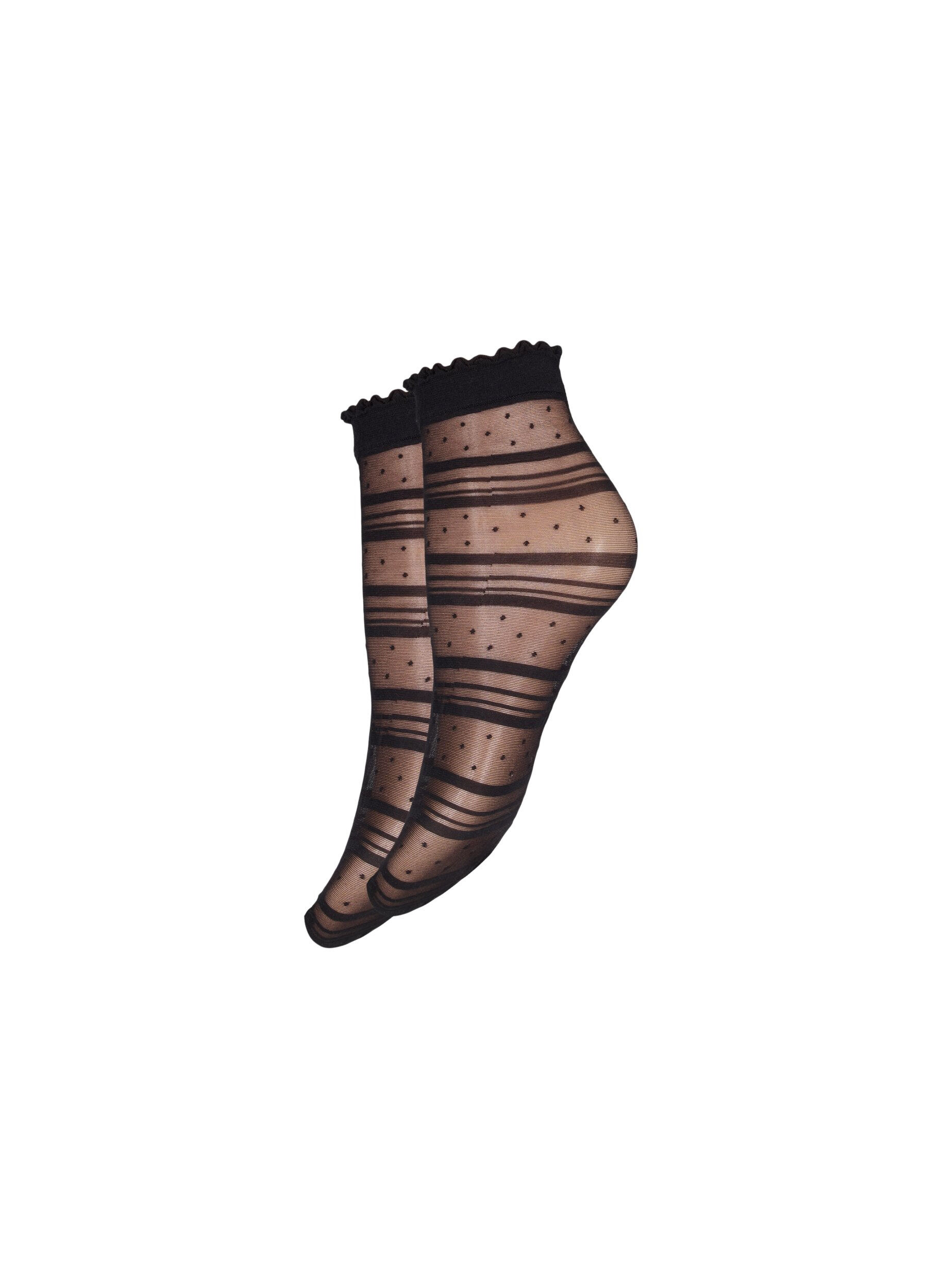 Zizzi 2-pack Kn&ouml;chelsocken mit Streifen und Punkten, Black Dot, Packshot image number 0
