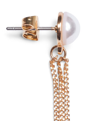 Perlenohrringe mit Kette, Gold, Packshot image number 2