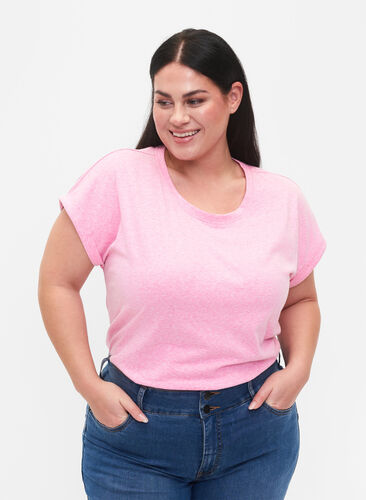 Melange-T-Shirt mit kurzen Ärmeln, Rosebloom Mél, Model image number 0