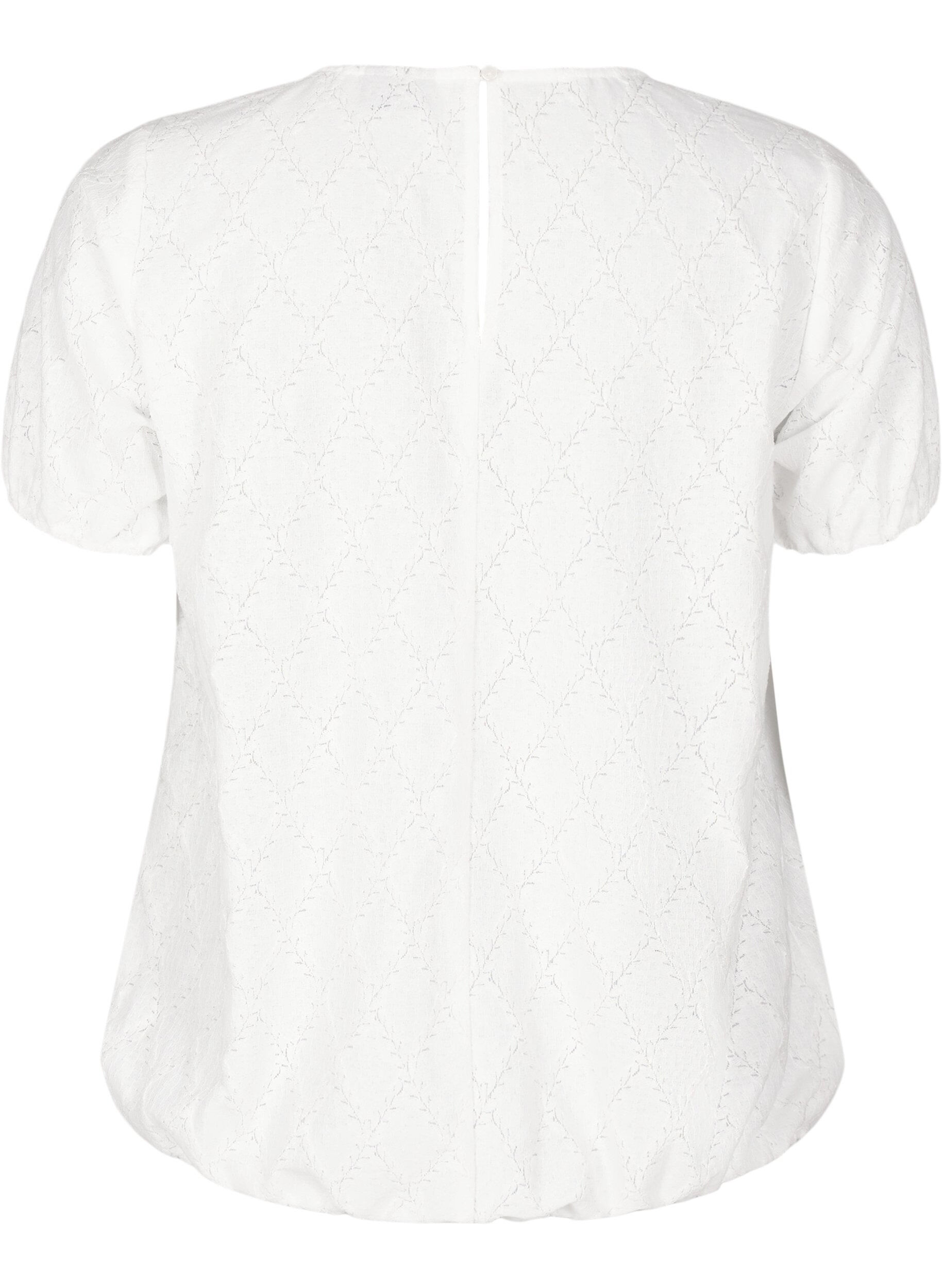 Zizzi Kurz&auml;rmelige Bluse mit strukturiertem Muster, Bright White, Packshot image number 1