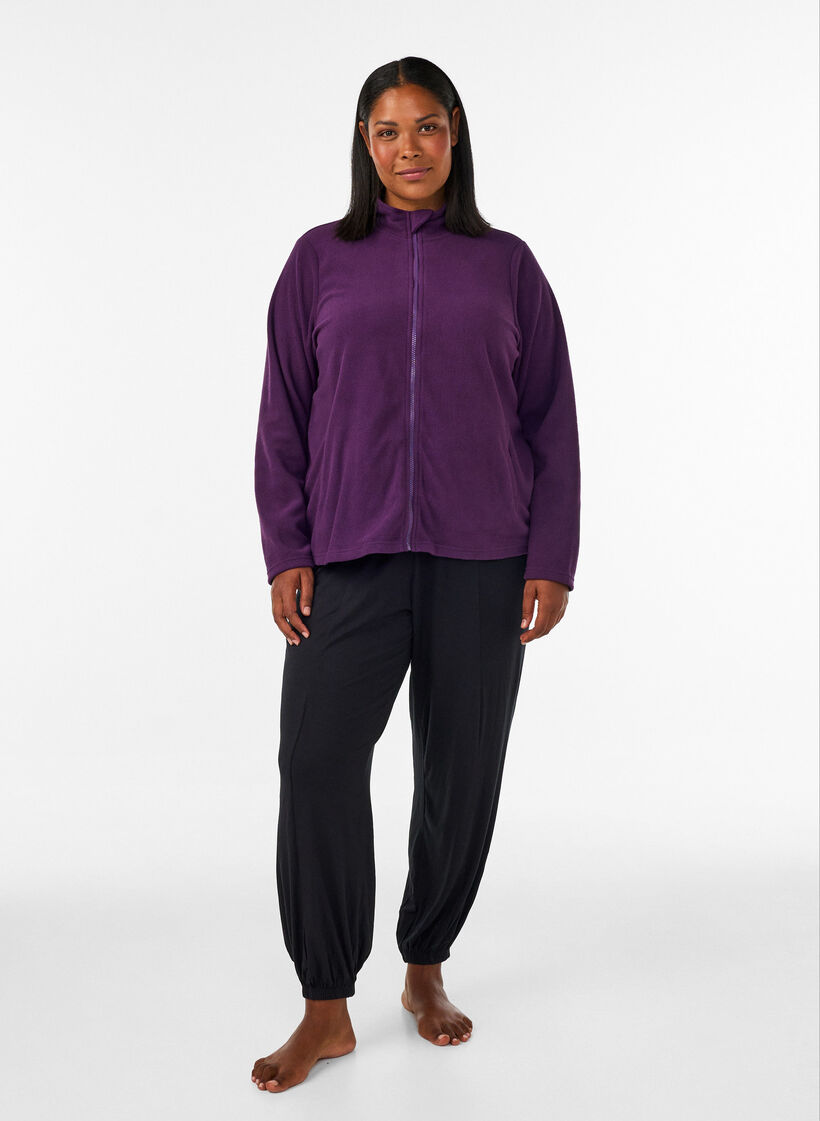Top aus Fleece mit Rei&szlig;verschluss und hohem Kragen, Lila, Model image number 1