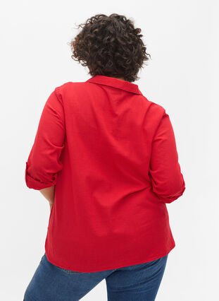 Bluse mit 3/4-Ärmeln und Knöpfen, Chinese Red, Model image number 1