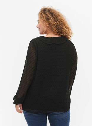Bluse mit Rüschen und gepunkteter Textur, Black, Model image number 1