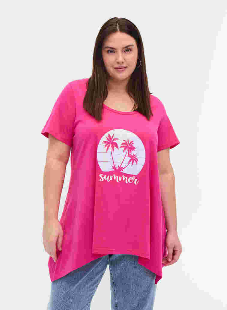 Kurzarm T-Shirt aus Baumwolle mit A-Linie, Beetroot Pur SUMMER, Model