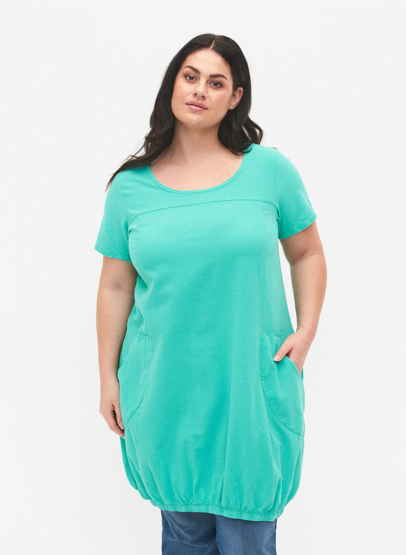 Kurzarm Kleid aus Baumwolle, Aqua Green, Model image number 0