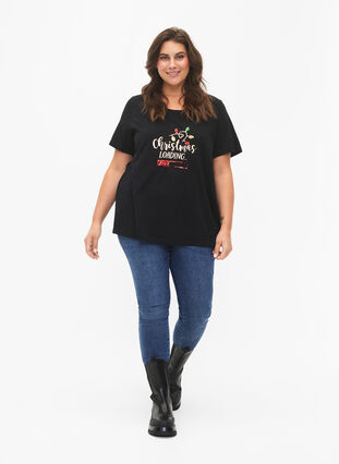 Weihnachts-T-Shirt mit Pailletten, Black W. Loading, Model image number 2