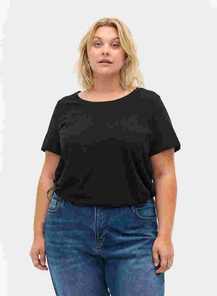 Kurzärmeliges T-Shirt mit Rundhalsausschnitt, Black MB, Model