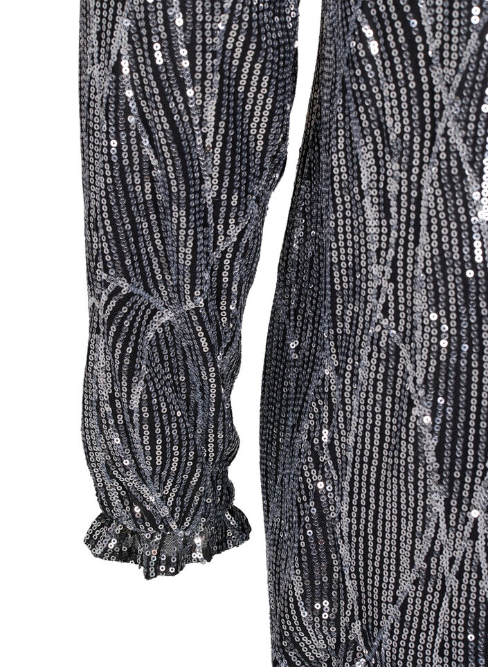 Langärmliges Paillettenkleid mit Muster, Silver Sequins, Packshot image number 3