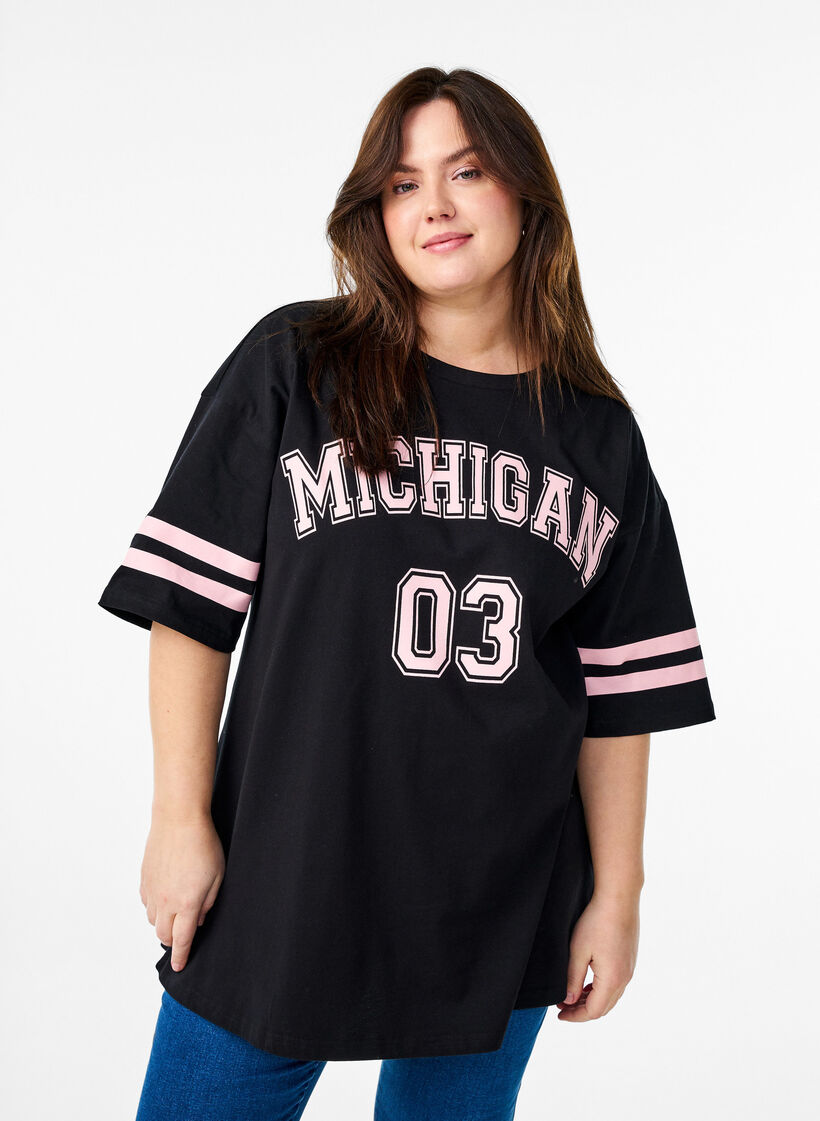 Sportliches Oversize-College-T-Shirt, Schwarz, Model image number 0