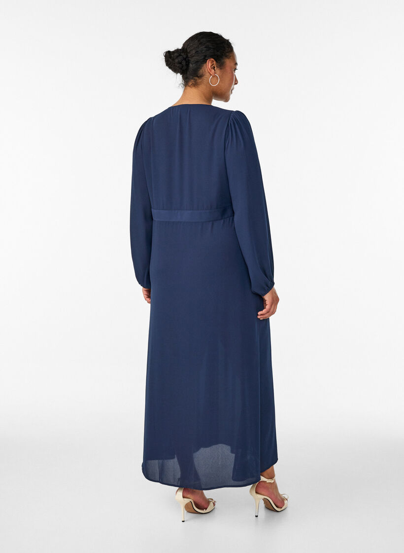 Maxikleid mit Wickelausschnitt und langen &Auml;rmeln, Blau, Model image number 1