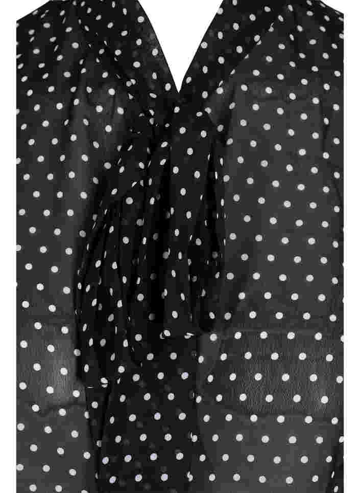 Gepunkteter Kragen mit Bindedetail, Black w. White , Packshot image number 2