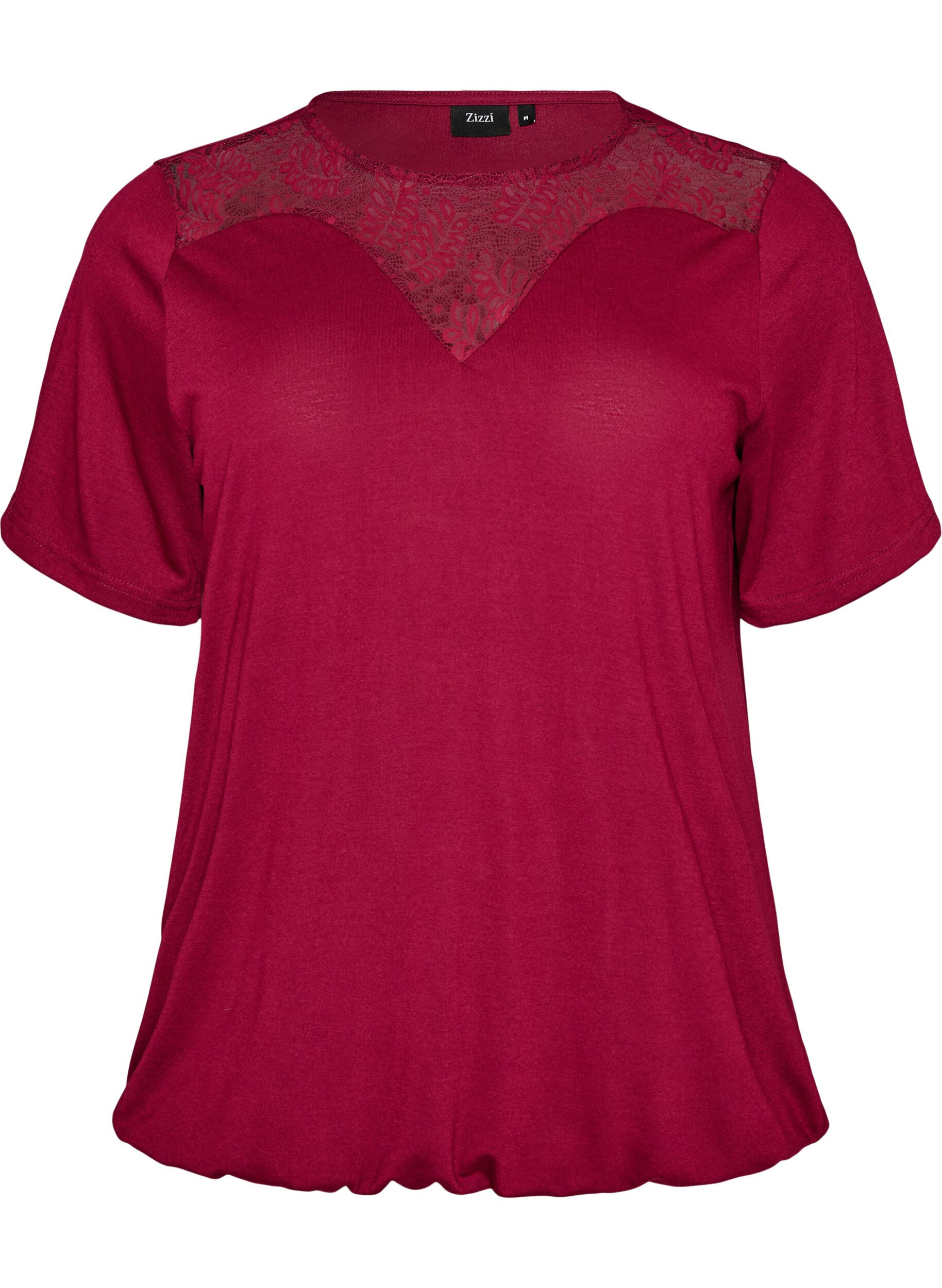 ZizziBluse mit Spitzeneinsatz und Ballon&auml;rmeln, Rot, Packshot image number 0