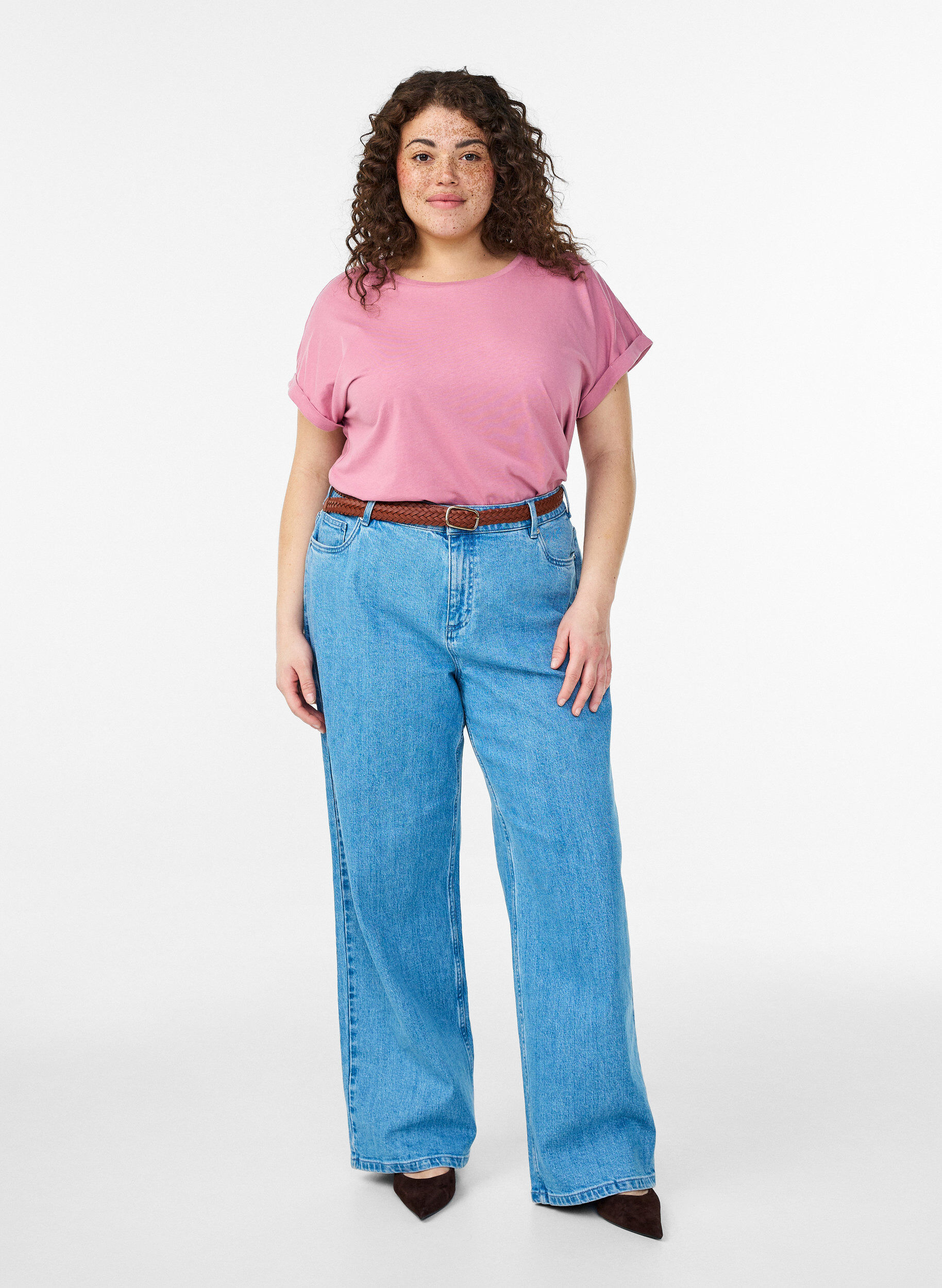 Zizzi Kurz&auml;rmeliges T-Shirt aus einer Baumwollmischung, Rot, Model image number 1