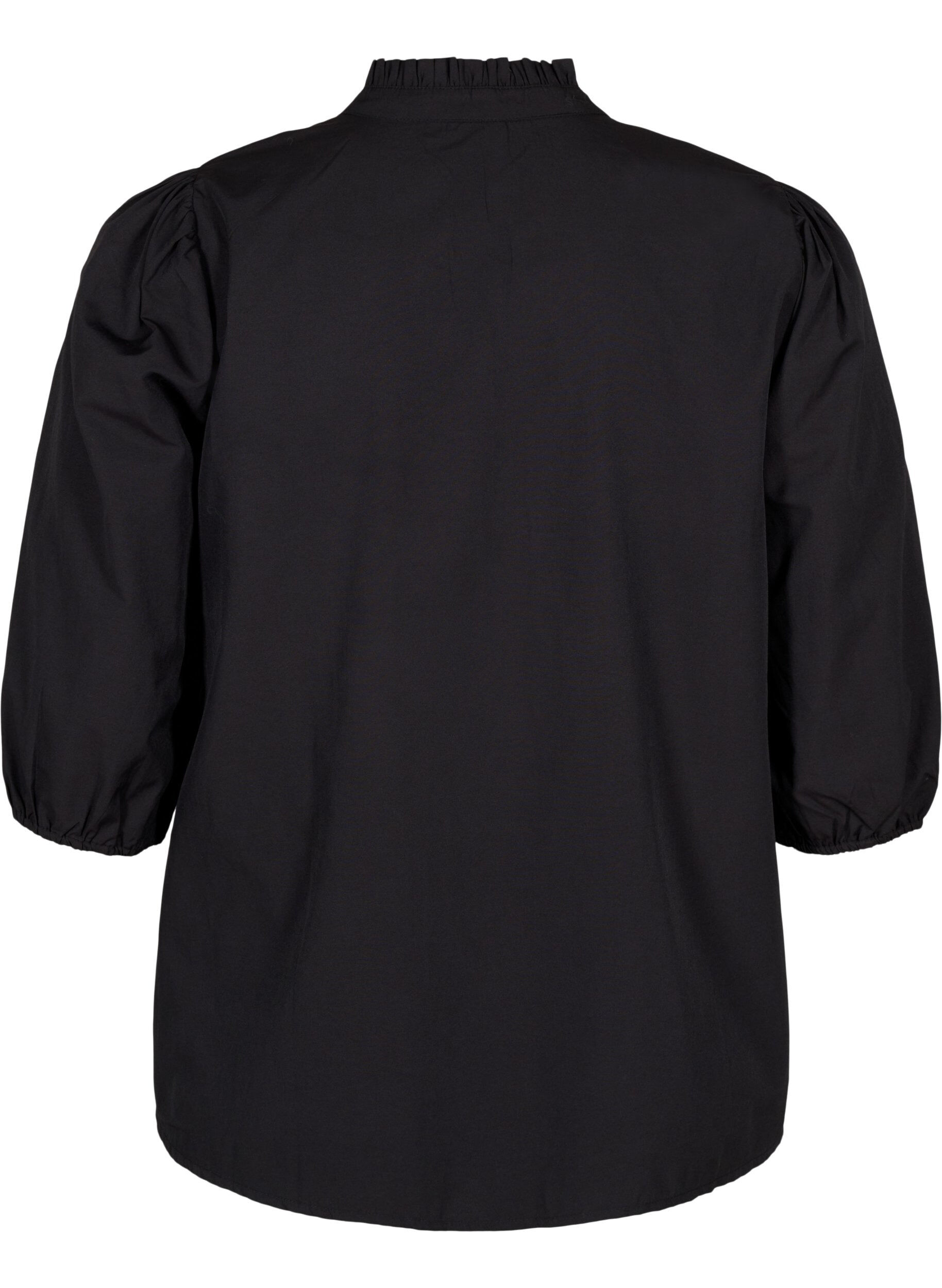 Zizzi  Hemdbluse mit Blumenstickerei und 3/4-&Auml;rmeln, Black W. Beige Emb. , Packshot image number 1