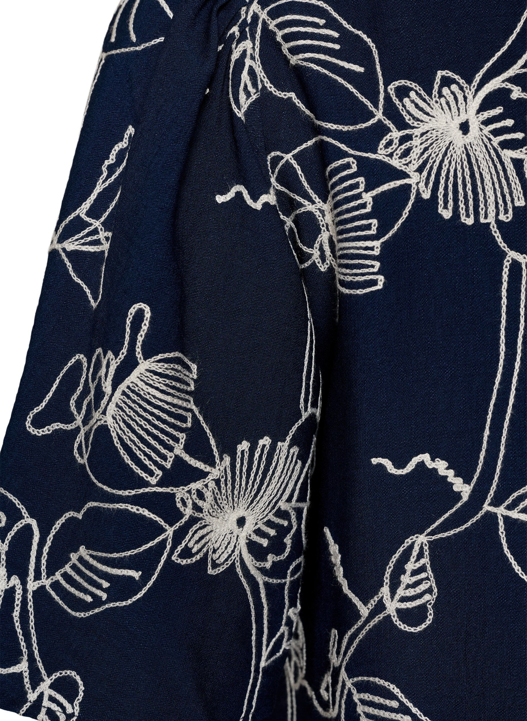ZizziKurzes A-Linienkleid mit Stickmuster, Blau, Packshot image number 3