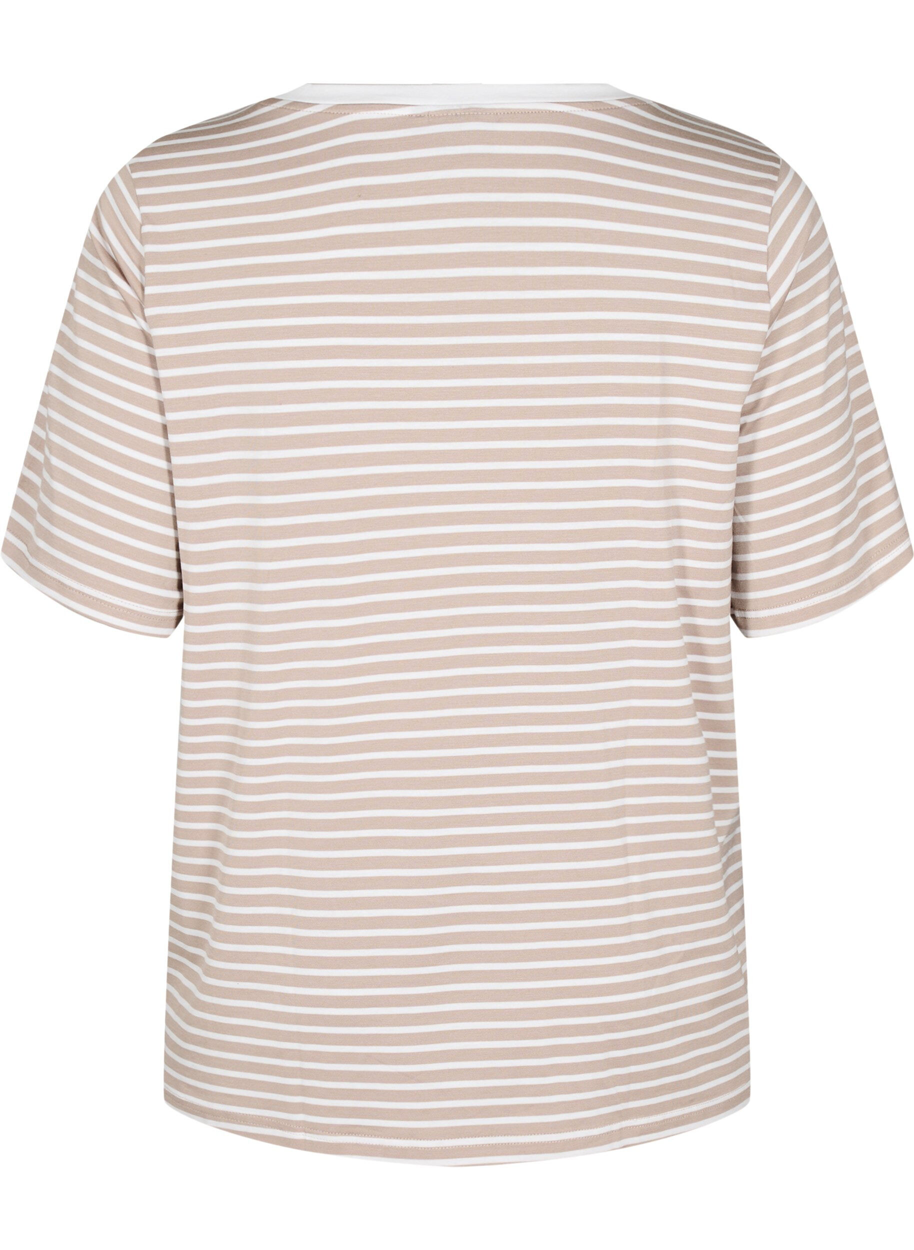 Zizzi T-Shirt mit TENCEL&trade; Lyocell und Streifen, Beige, Packshot image number 1