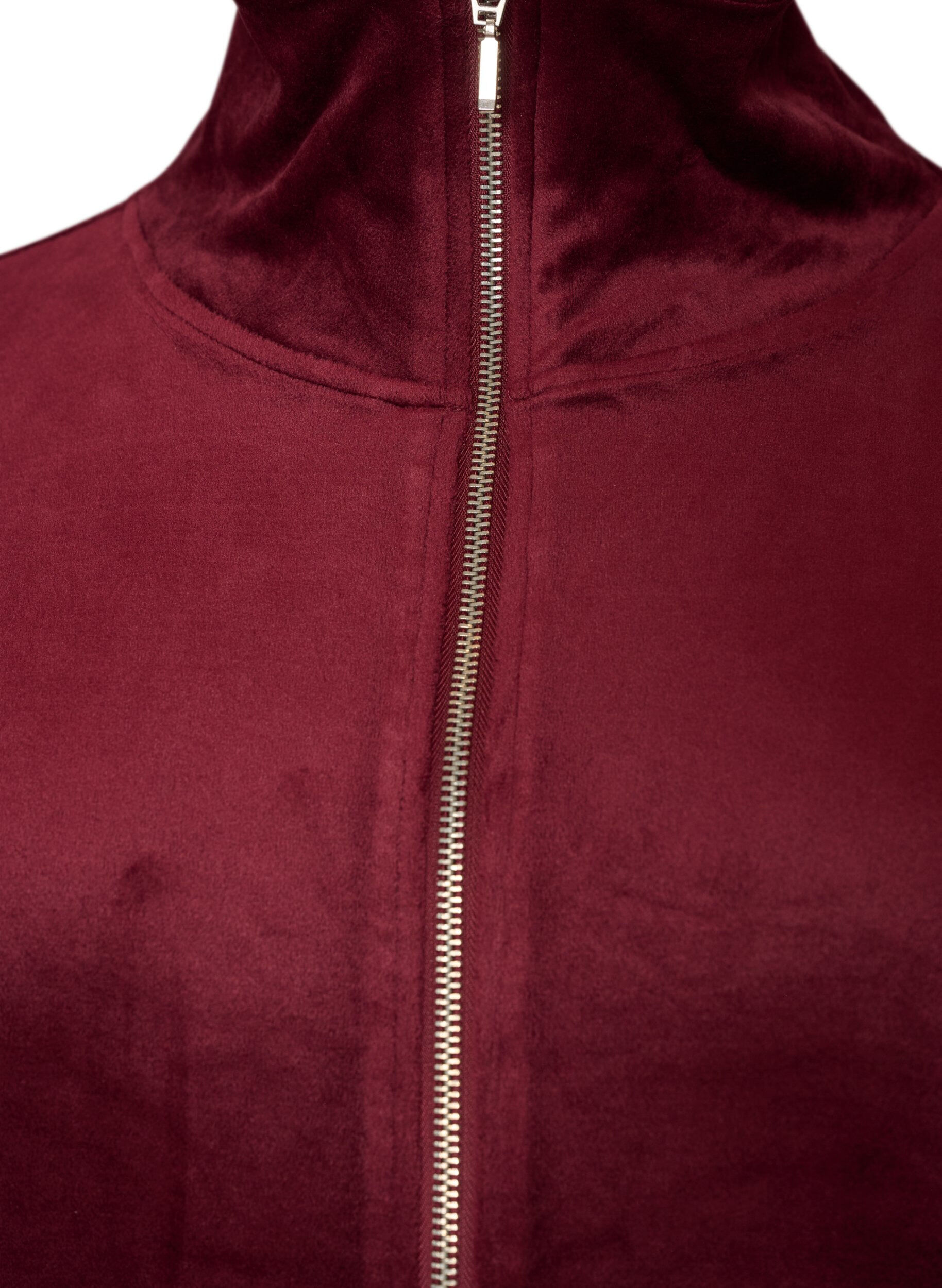 ZizziWeicher Cardigan aus Velours mit Rei&szlig;verschluss und hohem Kragen, Rot, Packshot image number 2