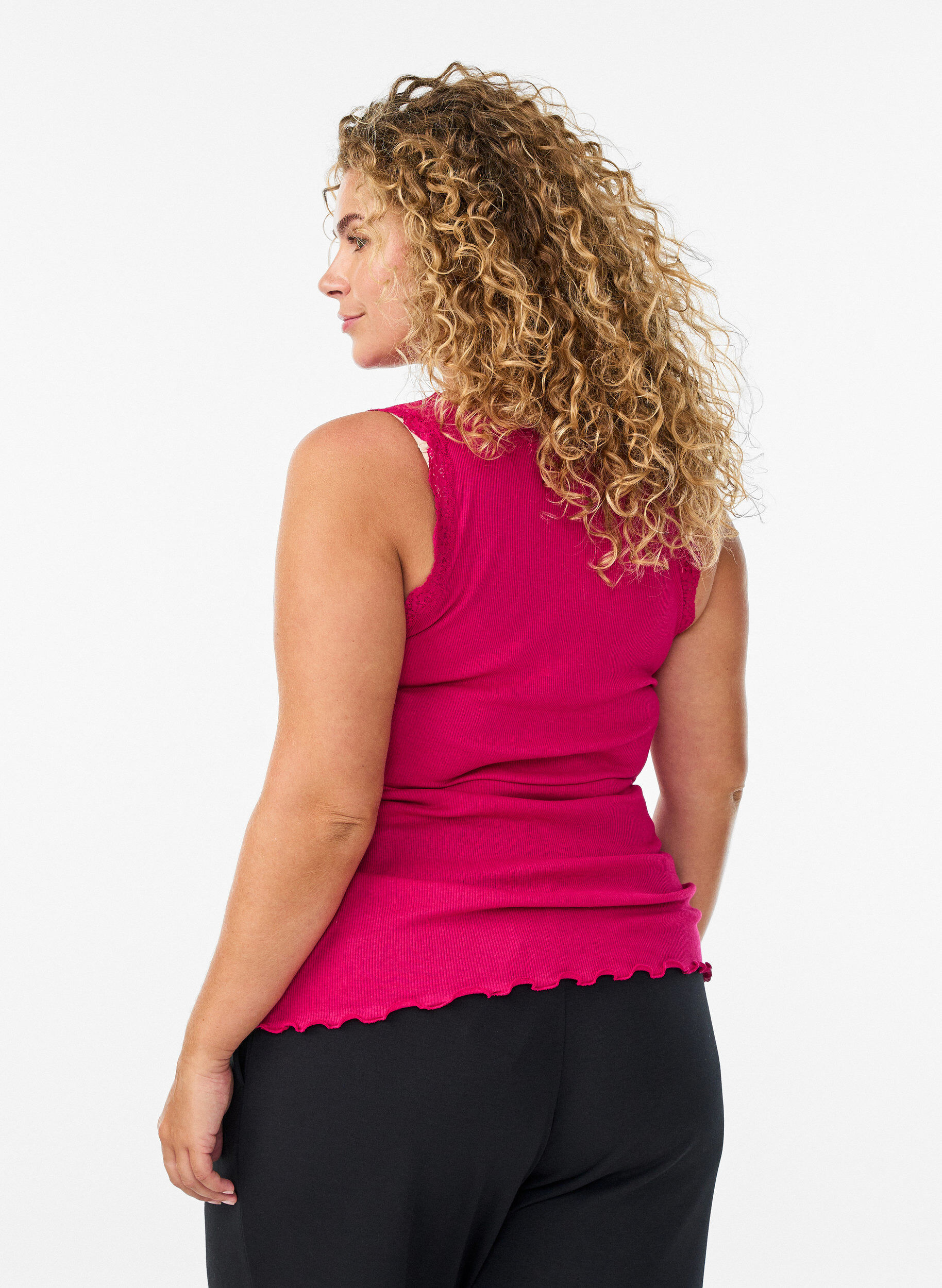 Zizzi Top mit Spitzen, Pink, Model image number 2