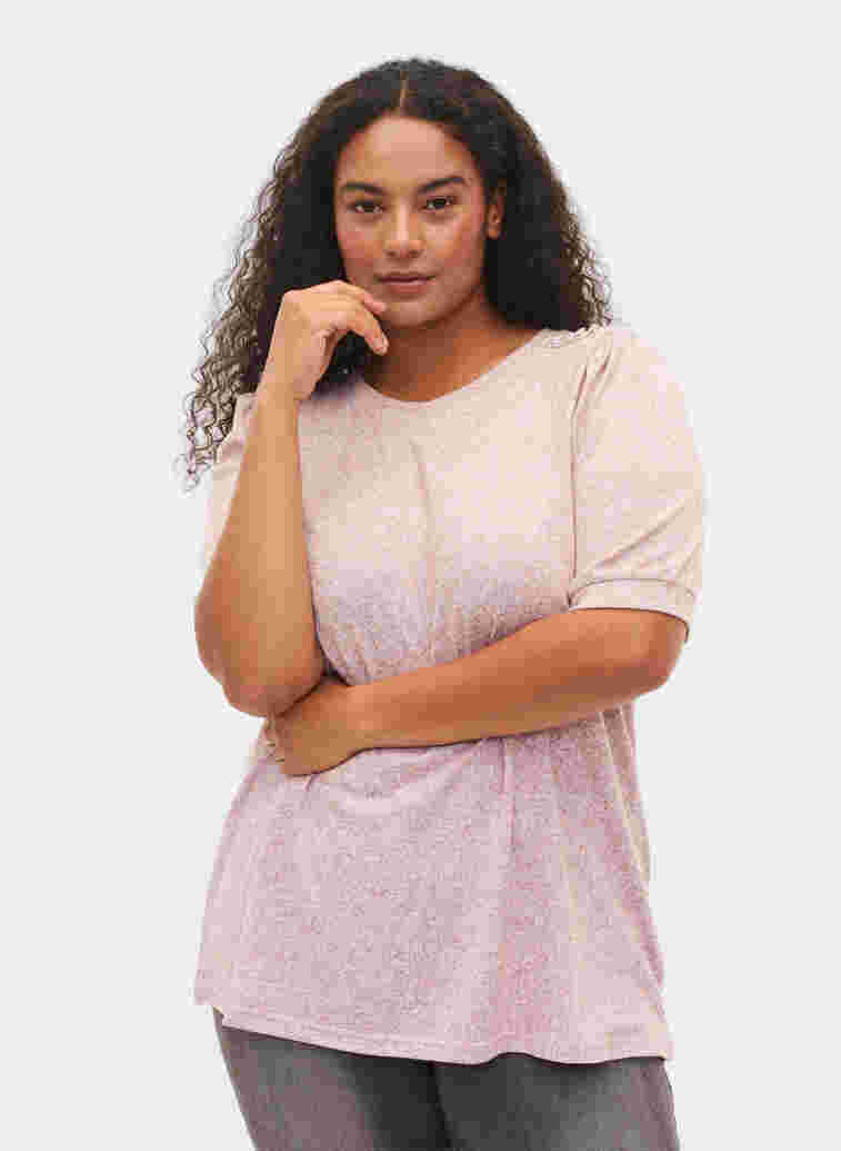 Bluse mit kurzen Puffärmeln, Dusty Rose Mel., Model image number 0