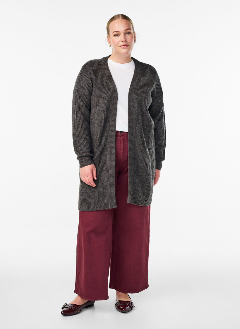 FLASH - Lange Rippstrickjacke mit Taschen, Grau, Model image number 1