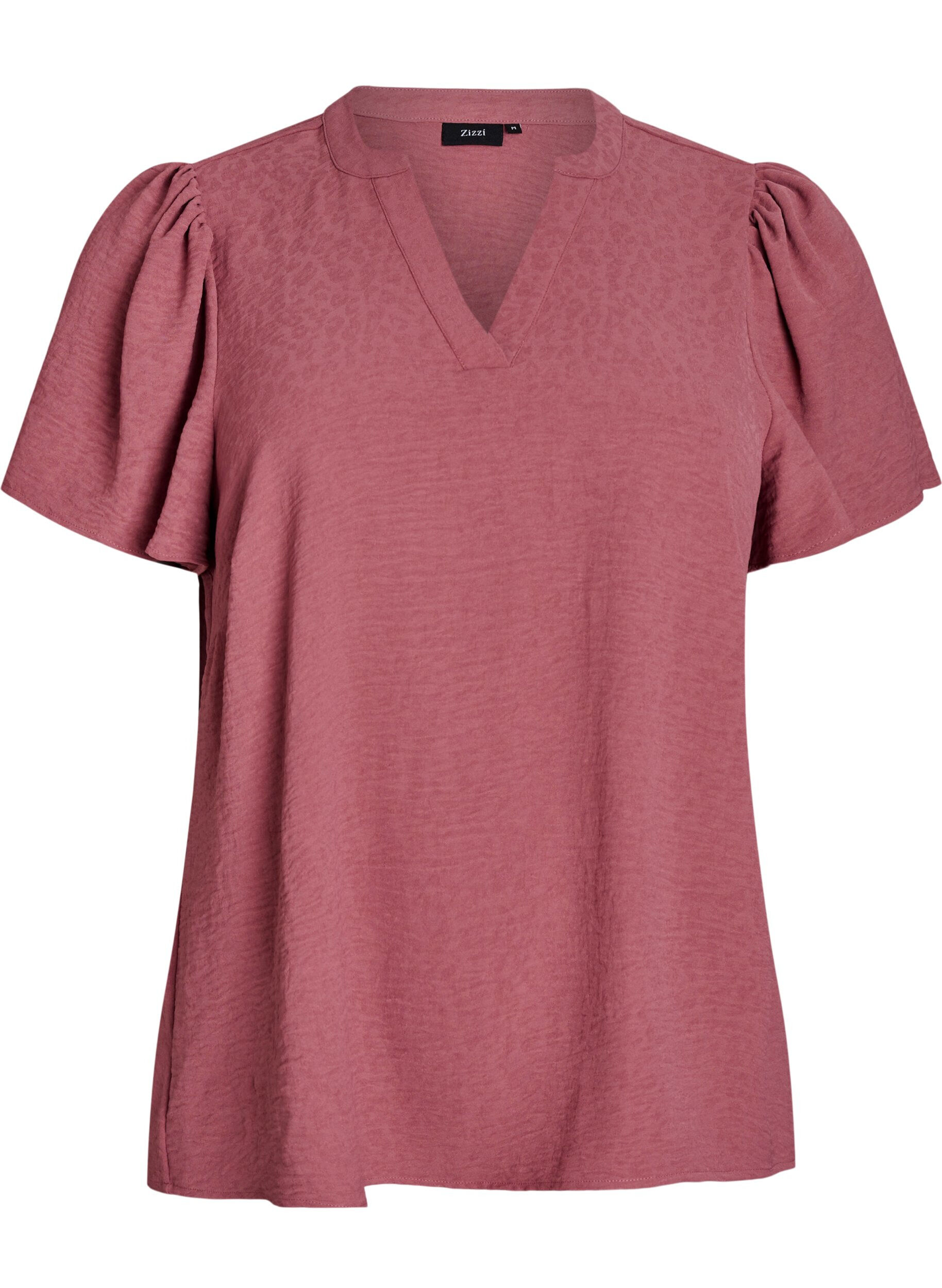 Bluse mit kurzen R&uuml;schen&auml;rmeln und V-Ausschnitt