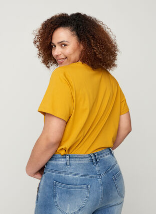 T-Shirt aus Baumwolle mit A-Linie und Aufdruck, Harvest Gold, Model image number 1