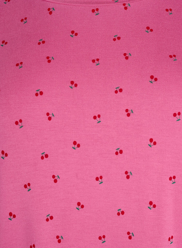Pyjama-T-Shirt aus Viskose mit Allover-Print, Pink, Packshot image number 2