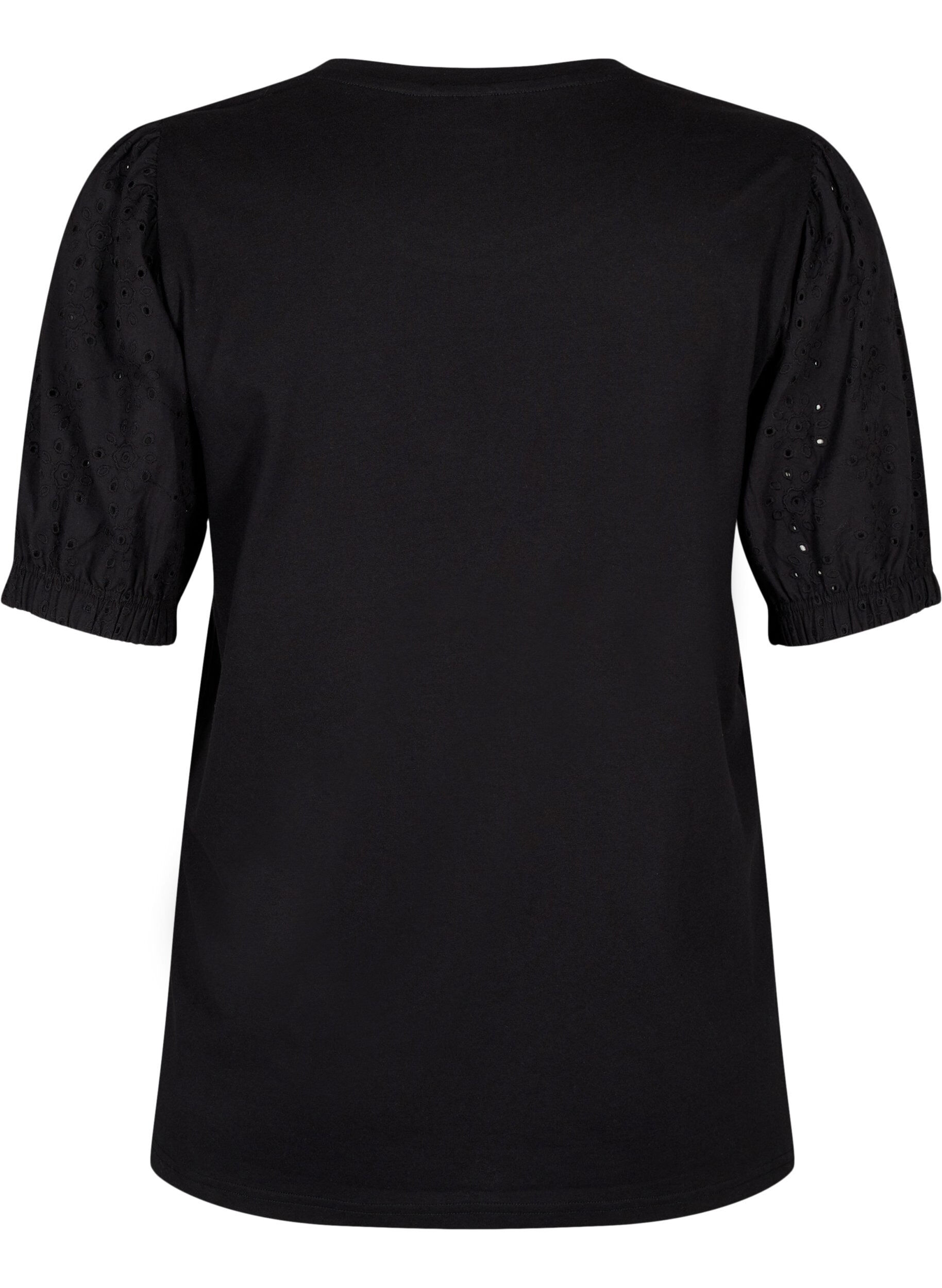 Zizzi Bluse aus Bio-Baumwolle mit Lochstickerei am &Auml;rmel, Black, Packshot image number 1