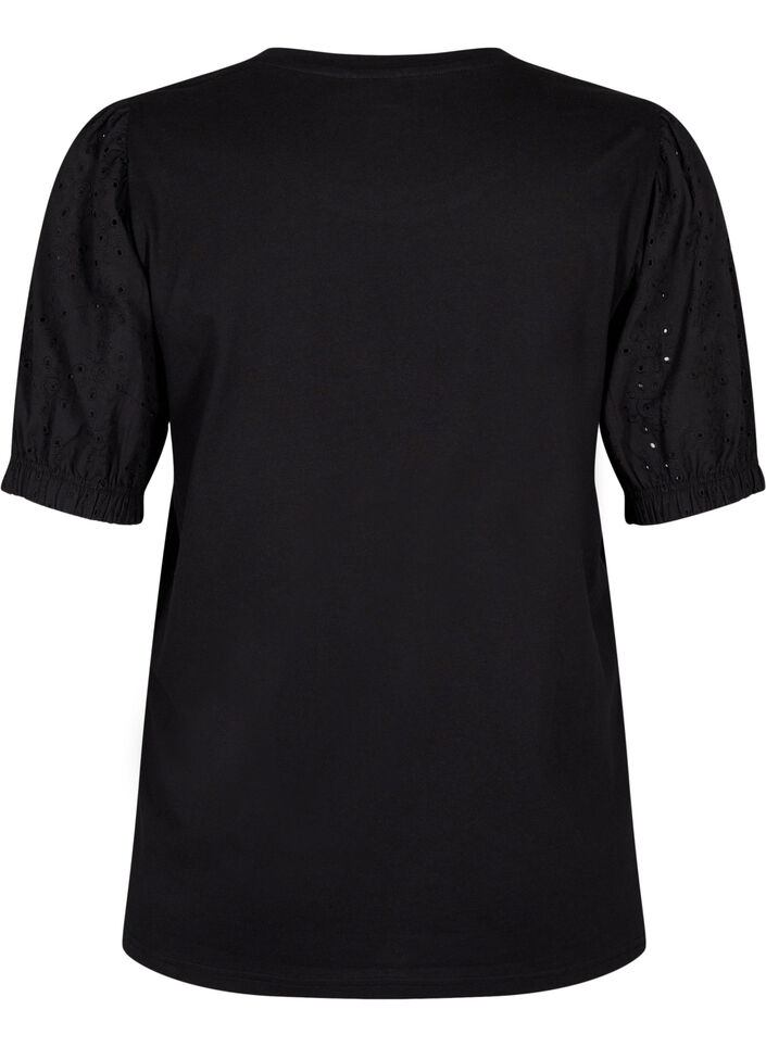 Bluse aus Bio-Baumwolle mit Lochstickerei am Ärmel, Black, Packshot image number 1