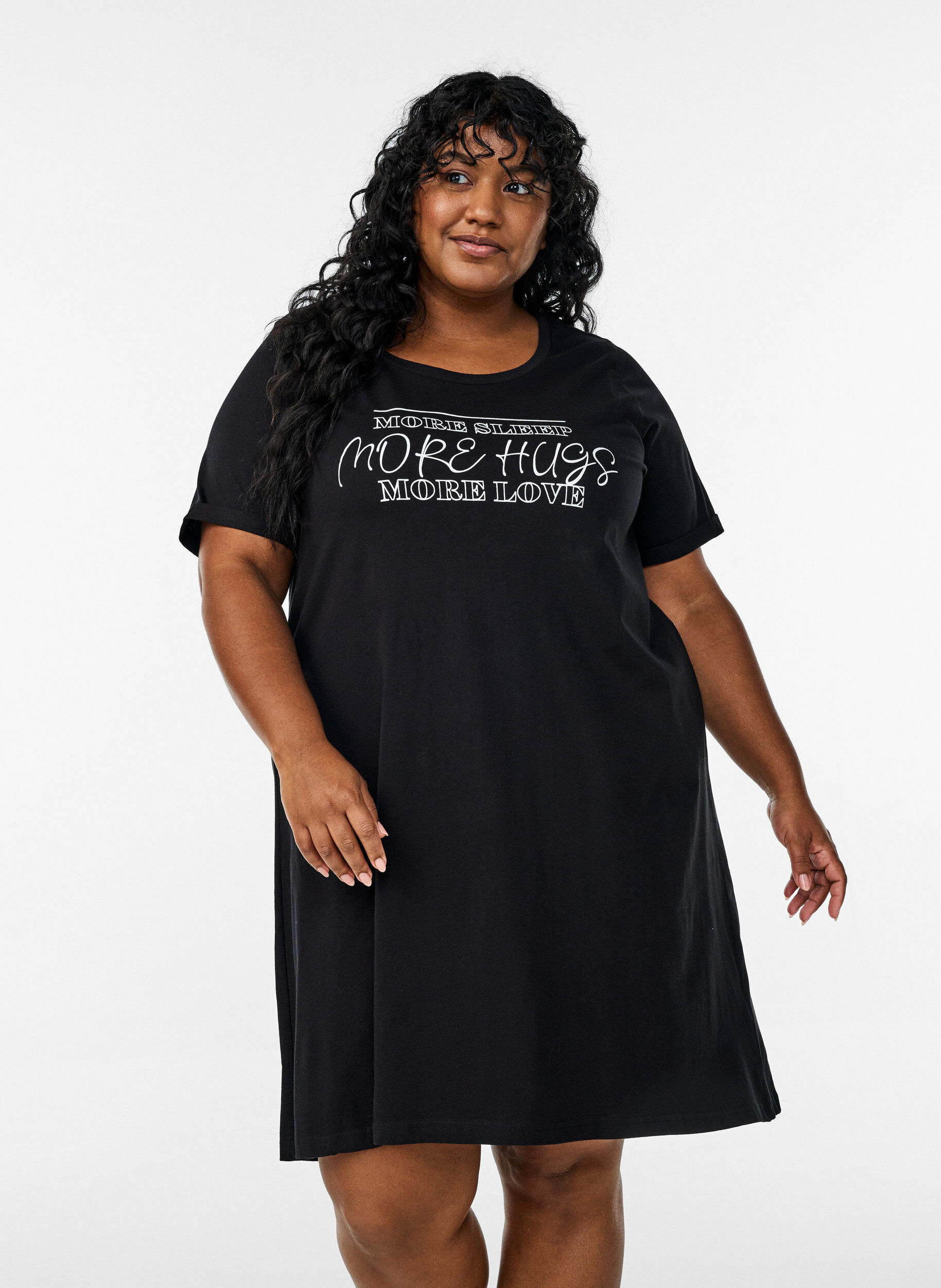 Zizzi Nachthemd aus Bio-Baumwolle mit V-Ausschnitt, , Model image number 0