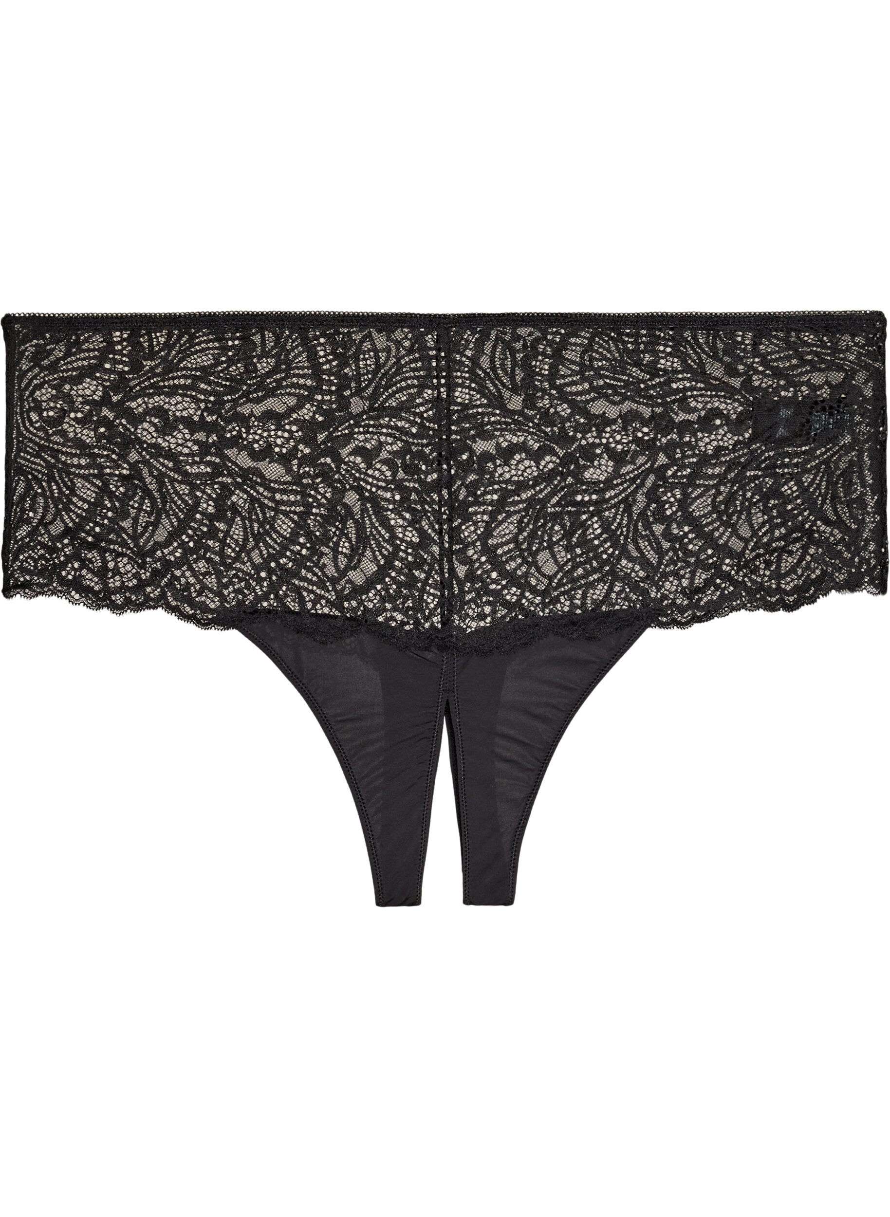 Offener Hipster-String mit Spitze und hohem Bund