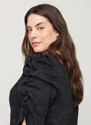 Bluse mit Puffärmeln, Black, Model image number 2