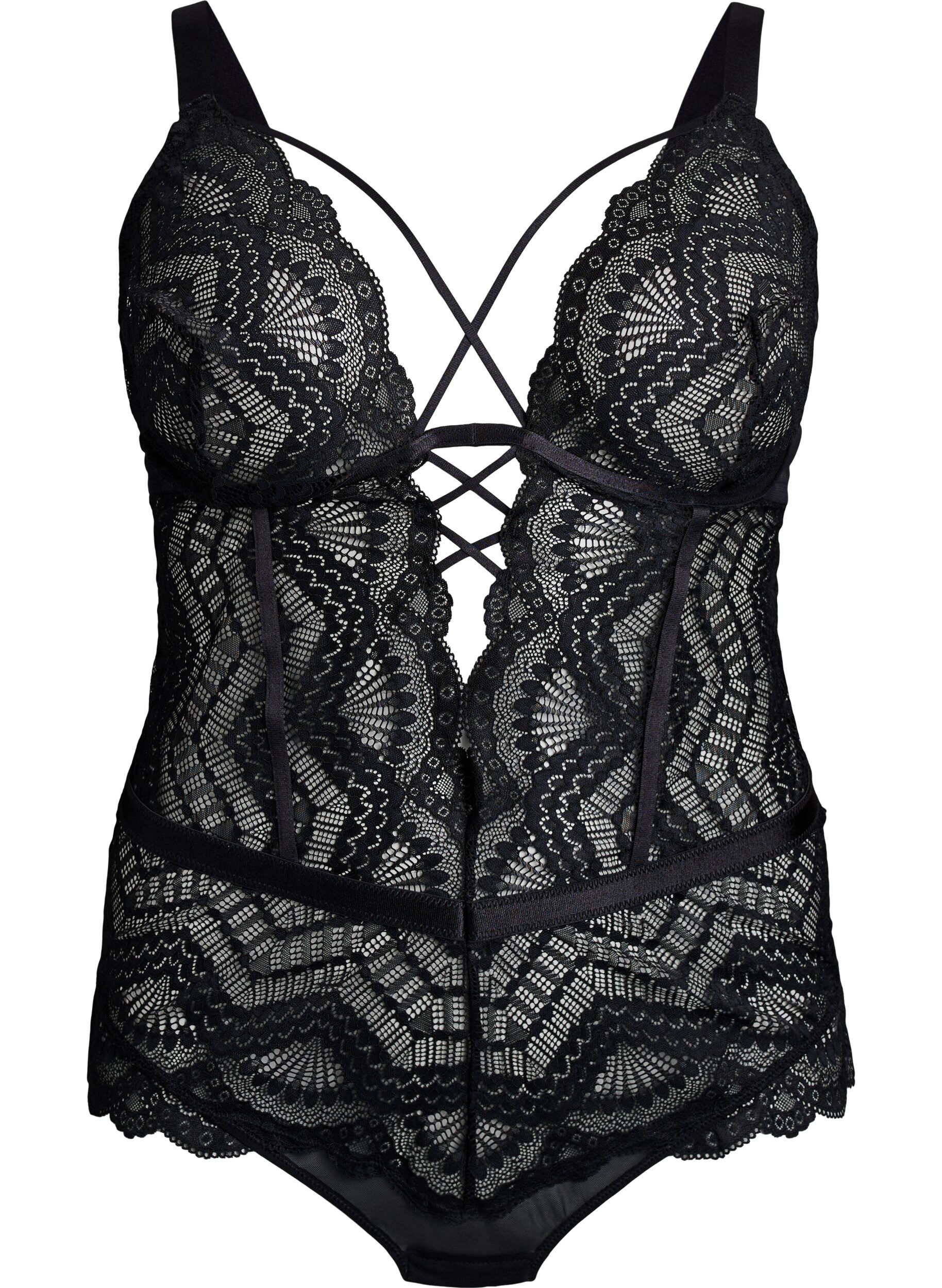 Spitzenbody mit Schn&uuml;rdetails