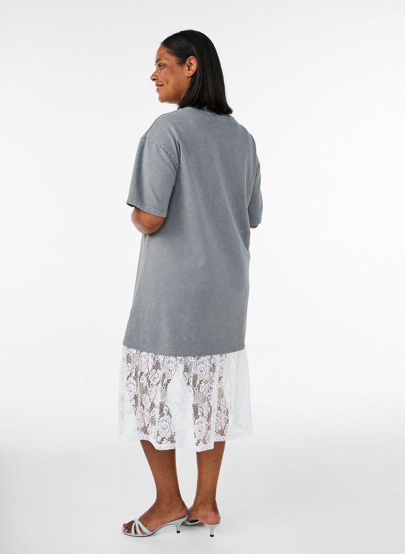 Lockeres T-Shirt-Kleid mit Spitzen, Grau, Model image number 1