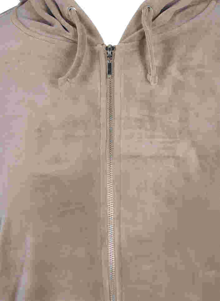 Cardigan aus Velours mit Reißverschluss und Kapuze , Taupe Gray, Packshot image number 2