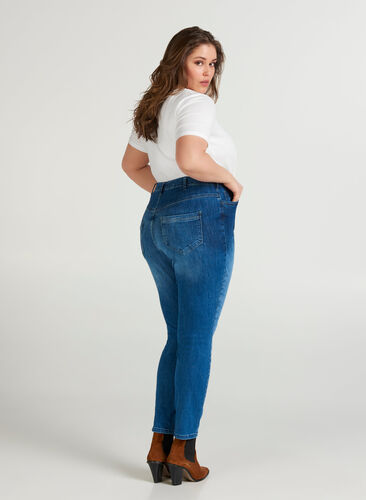 Nille Jeans im Extra Slim Modell mit hoher Taille, Dark blue denim, Model image number 0
