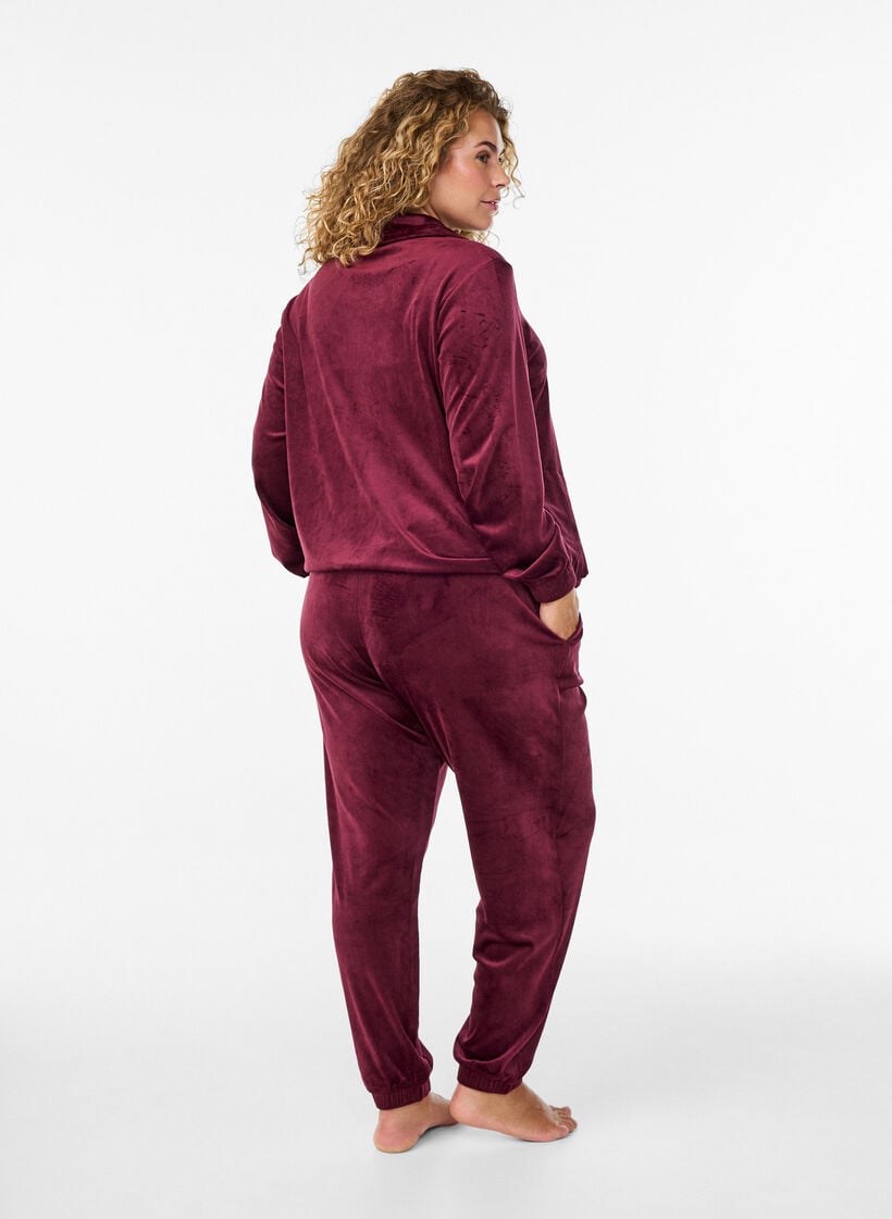 Lockere Samt-Hose, Dunkles Bordeaux, Model image number 1