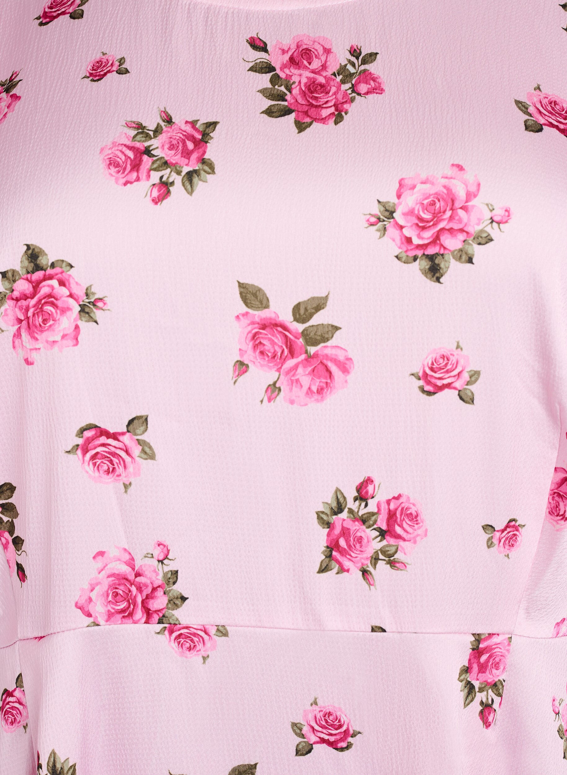 Zizzi Gebl&uuml;mtes Midikleid mit Puff&auml;rmeln, Pink, Packshot image number 2