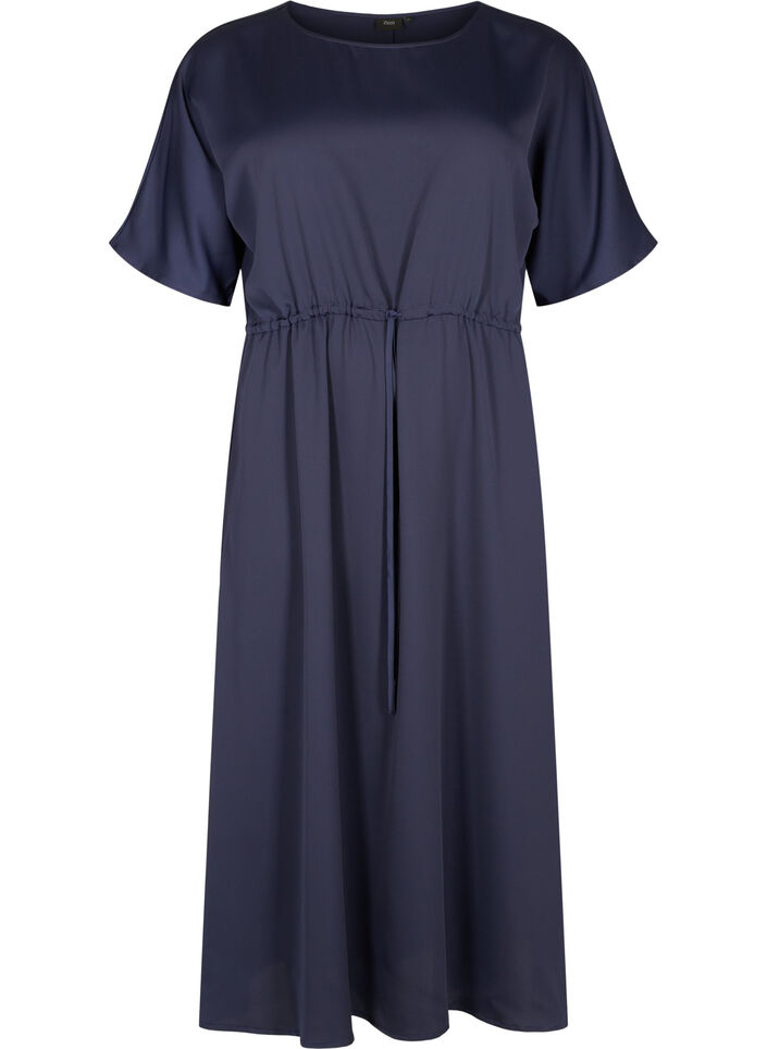 Kurzarm Midi-Kleid mit justierbarer Taille, Evening Blue, Packshot image number 0