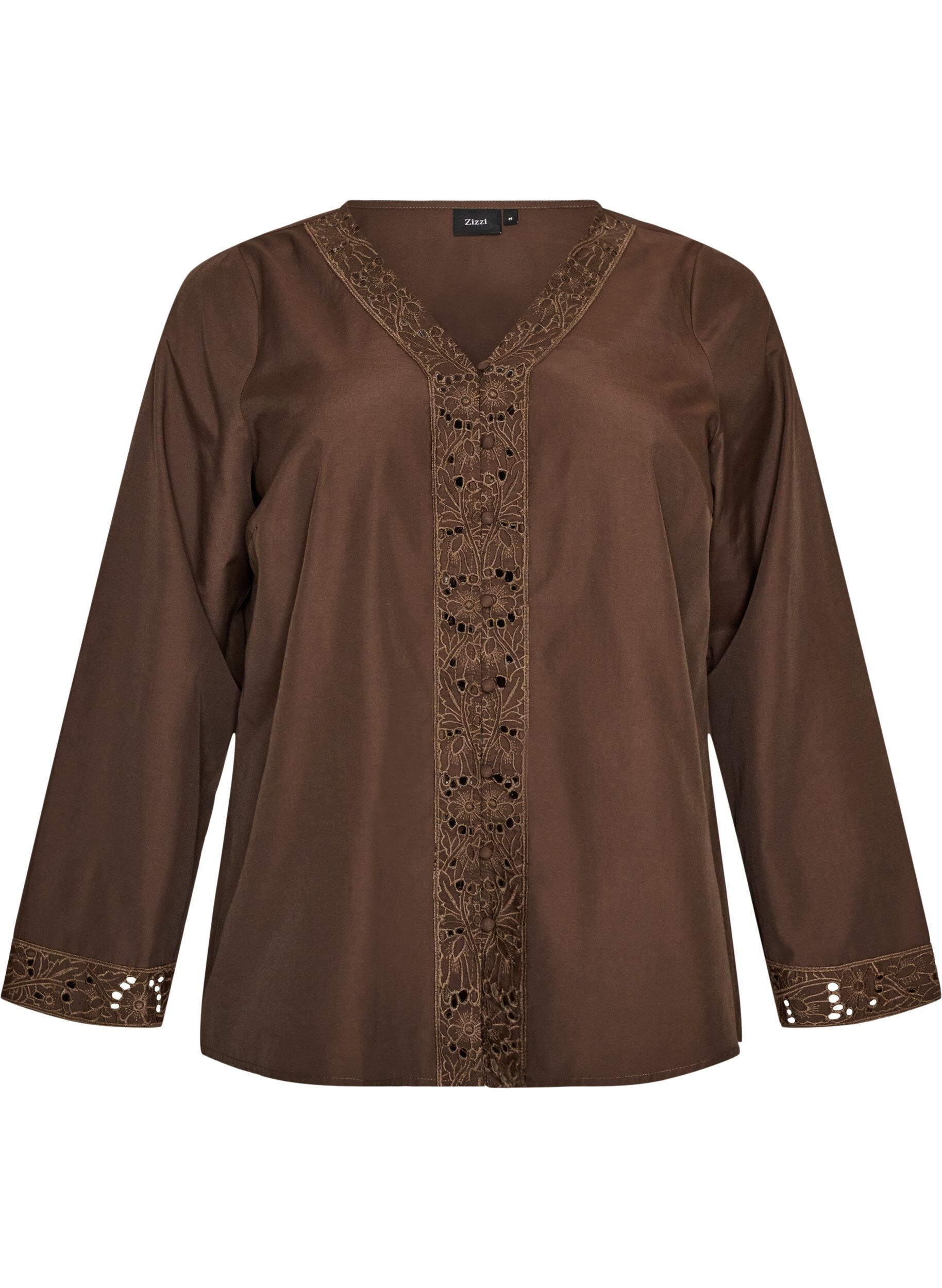 ZizziHemdbluse mit Lochstickerei, Braun, Packshot image number 0