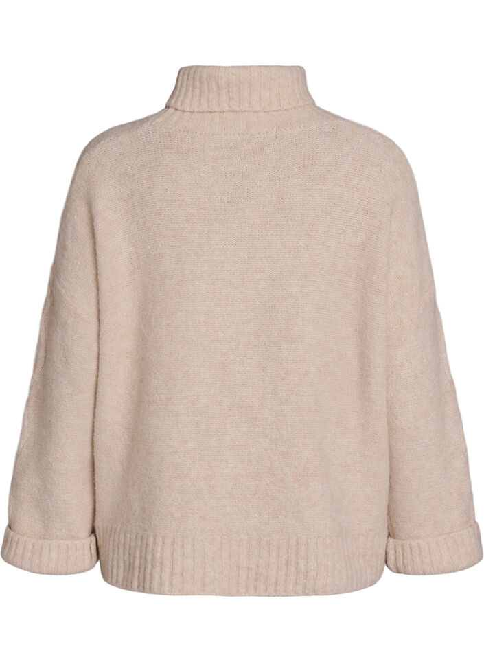 Pullover mit Rollkragen und Zopfmuster, Vanille, Packshot image number 1