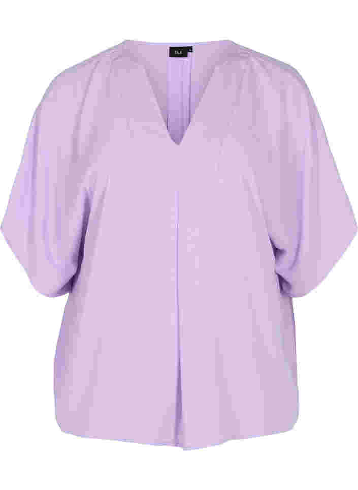 Bluse mit V-Ausschnitt und Fledermausärmeln, Lavendula, Packshot image number 0