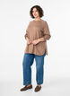 Strickbluse mit Rundhalsausschnitt und Strickmuster, Braun, Model image number 1