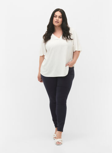 Kurzärmelige Bluse mit A-Form, Bright White, Model image number 2