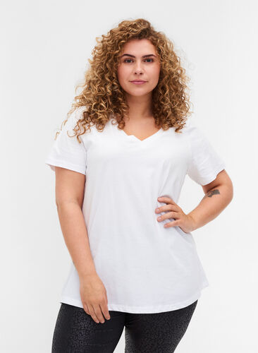 2er Pack Basics T-Shirt aus Baumwolle, Bright White, Model image number 0